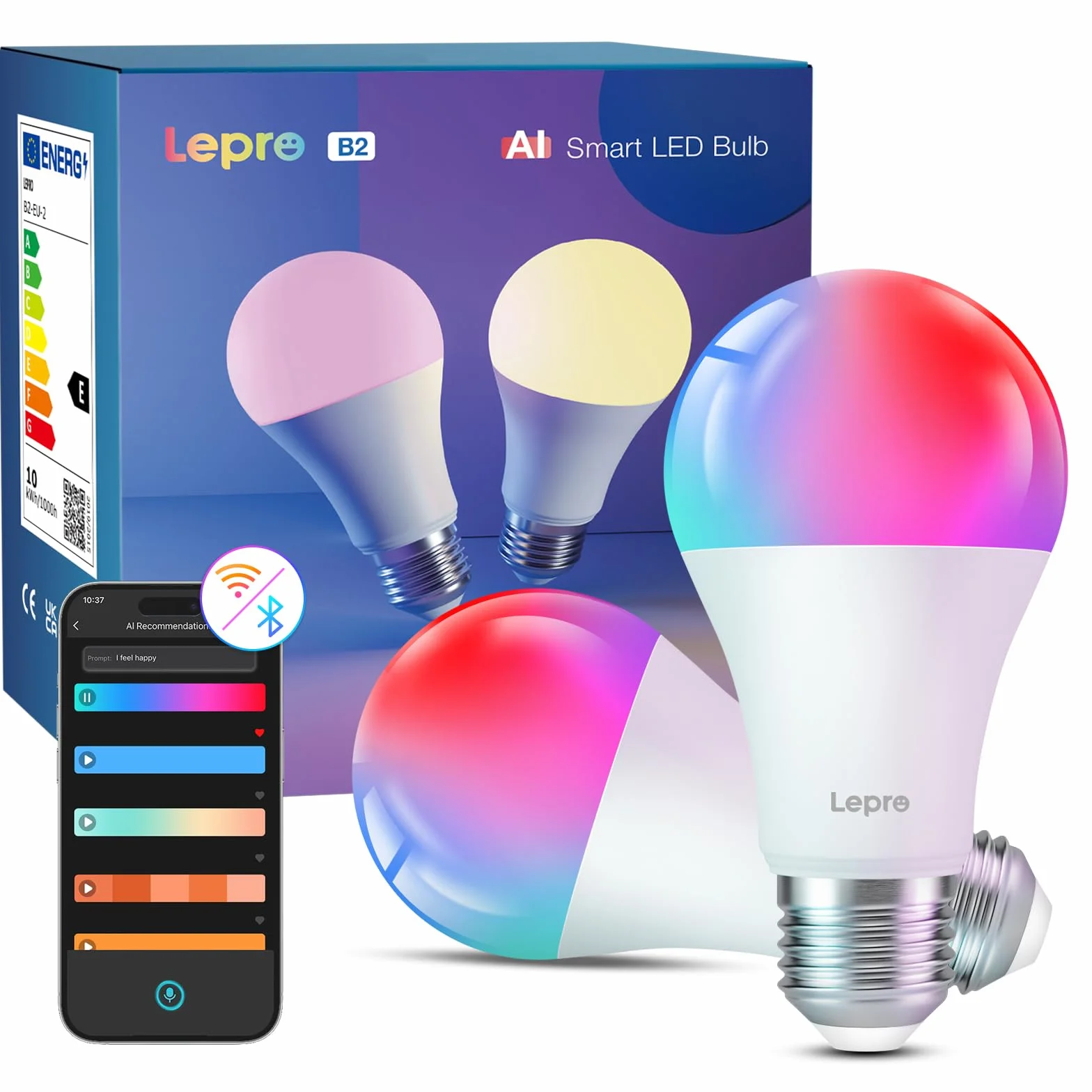 Lepro Inteligentne żarówki B3 AI E27, 4 opakowania