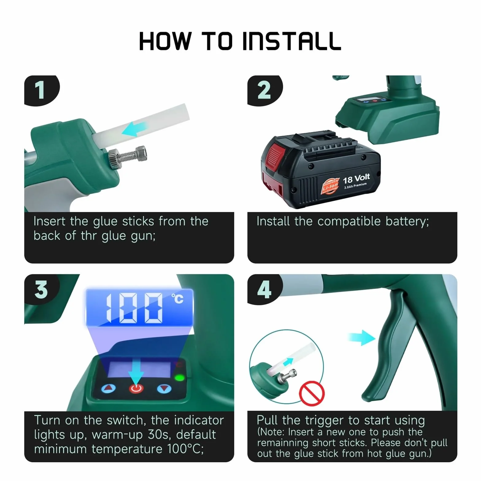 100W Bezprzewodowy Pistolet Do Klejenia Na Gorąco Z 10 Klejami W Sztyfcie Naprawa Zestaw Narzędzi DIY Elektronarzędzie Akumulatora Litowo-jonowego 18-20V Szybkie Nagrzewanie