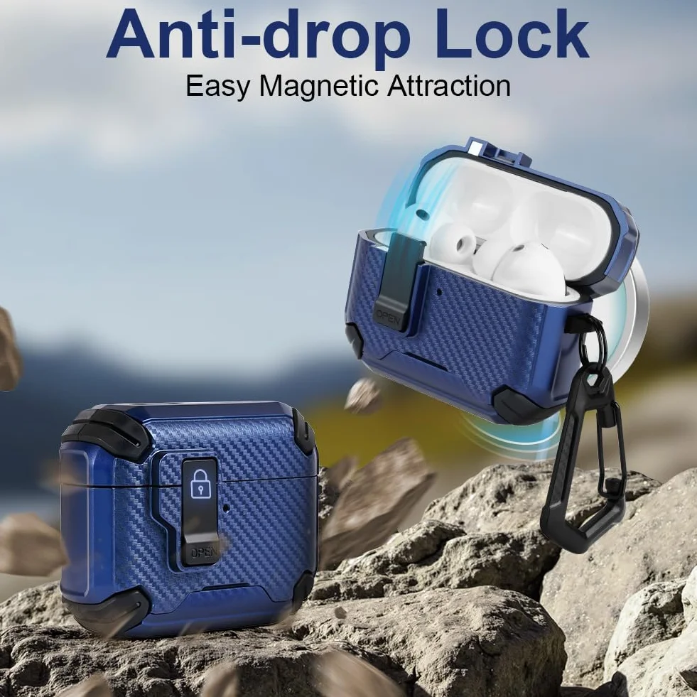 Etui na AirPods-Pro 3, etui magnetyczne typu pop-up, pełna ochrona z karabińczykiem, kompatybilne z, odporne na upadki i zarysowania, bezpieczne zamknięcie, łatwe otwieranie