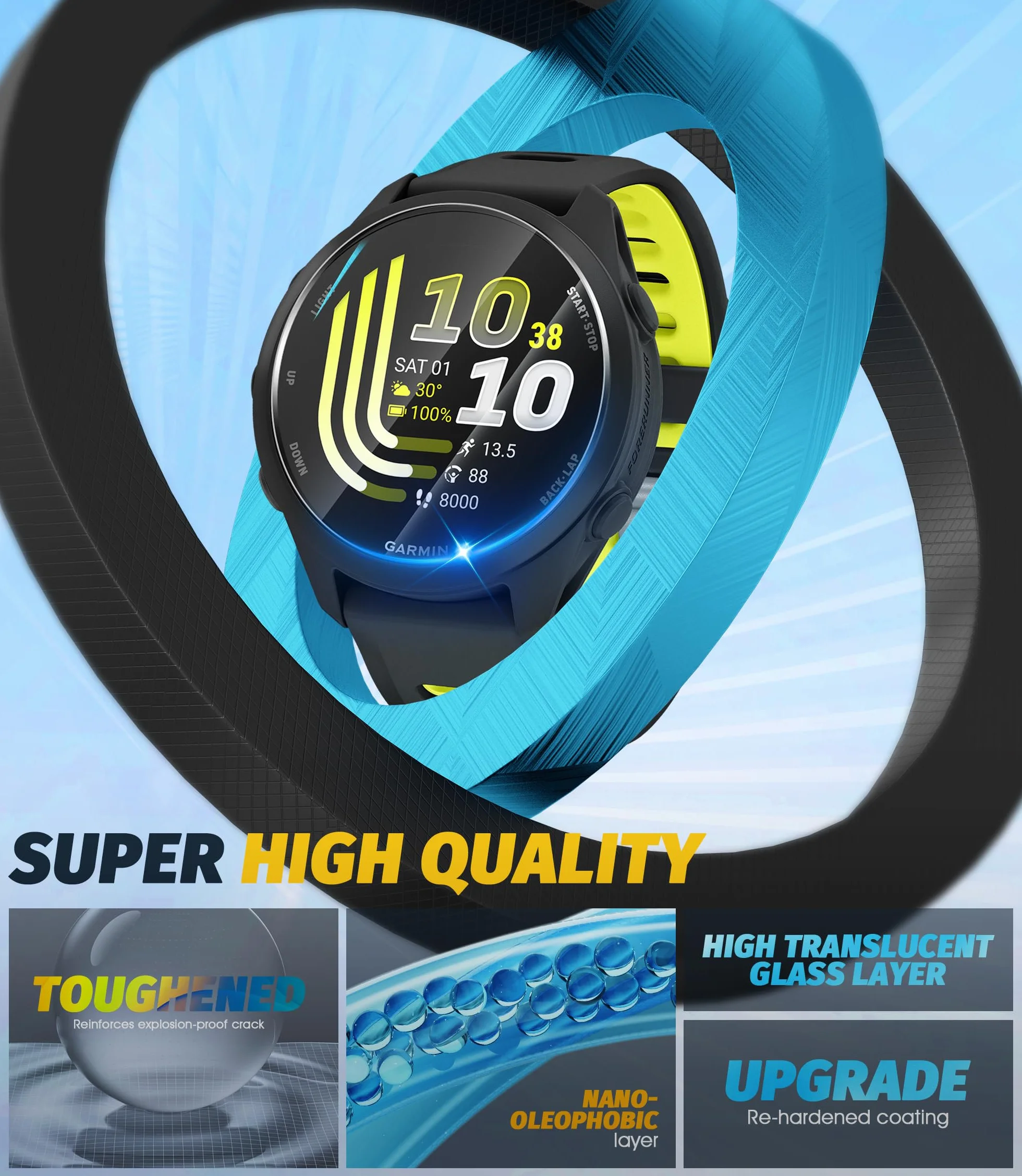 NEWZEROL 2 szt. Ochraniacz ekranu kompatybilny z Garmin Forerunner 170/170 Music/165/165 Music z ramą montażową, odporna na zarysowania 9H folia ochronna ze szkła hartowanego o wysokiej rozdzielczości