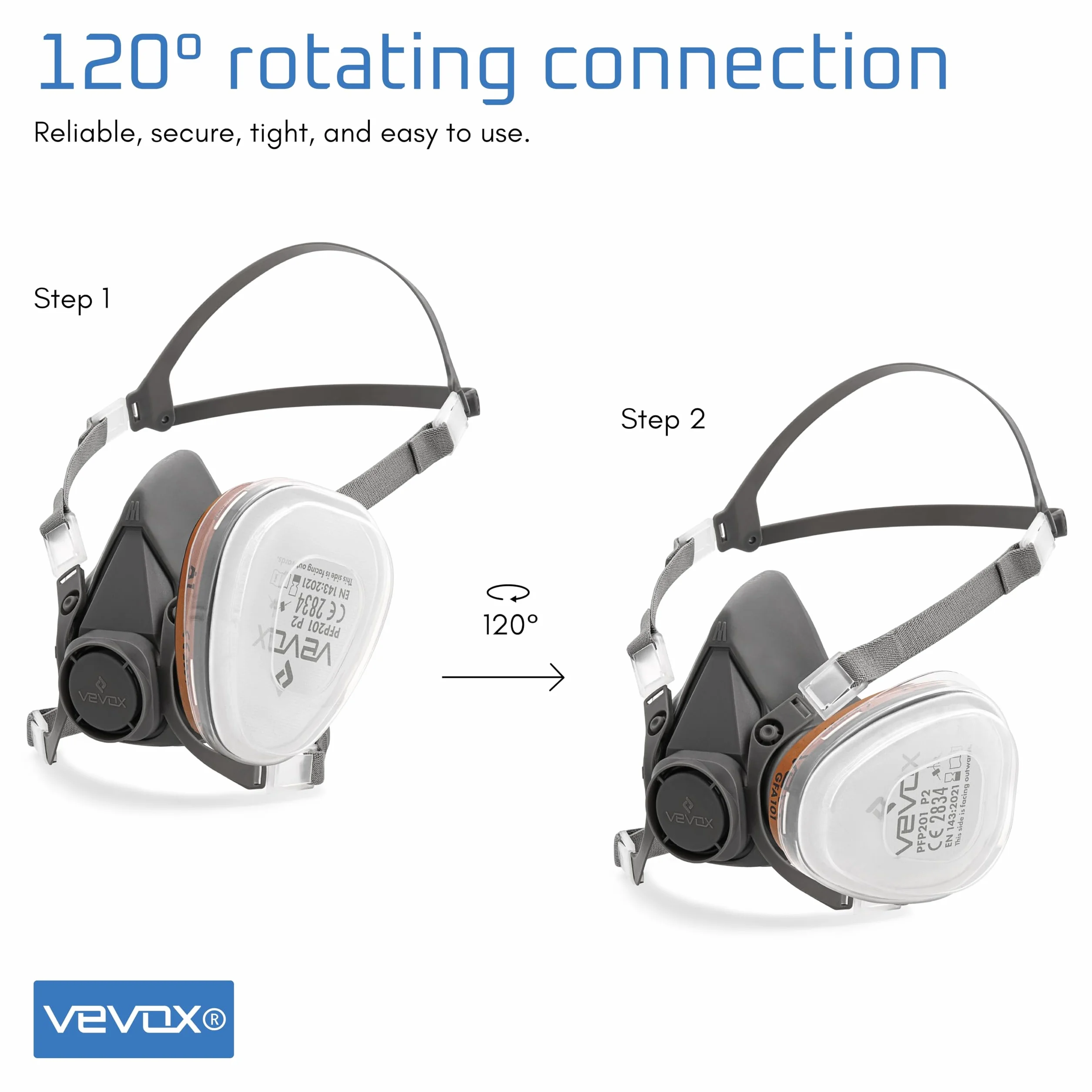 VEVOX® - Filtr do półmaski - do wyboru filtr cząstek P2, P3 lub filtr gazu A1, ABEK1 - wkłady filtrujące do maski/półmaski gazowej (A1 Filtr gazu - 2 sztuk)